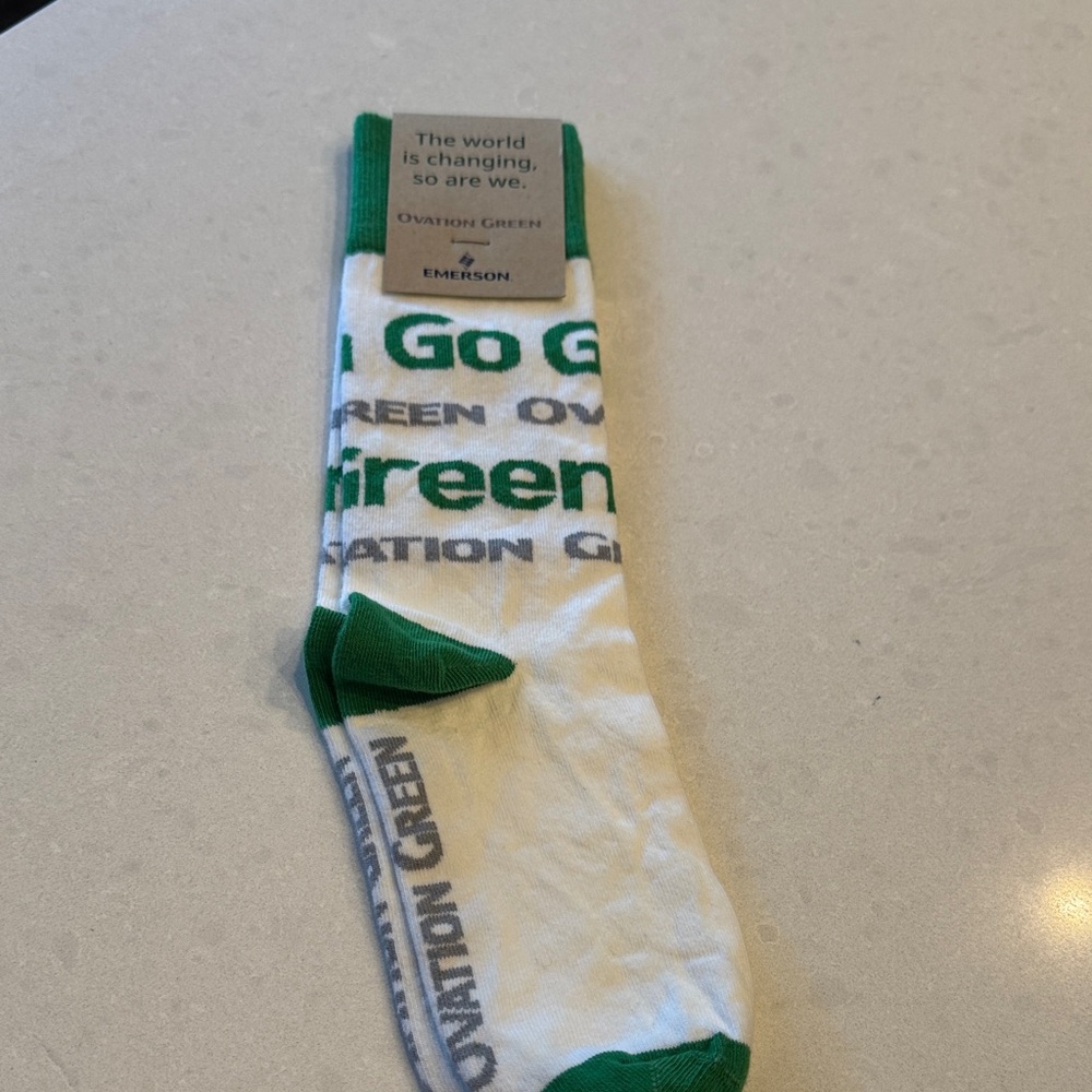Ovation Green Men's Sustainable White and Green Athletic Socks